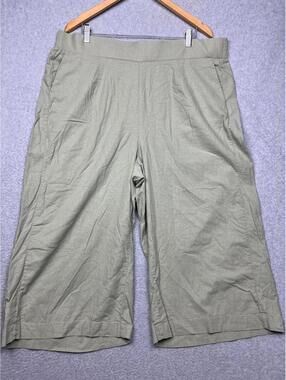 Torrid Pull On Linen Crop Wide Leg Pants Womens Plus 2/ 2X  Green  Elastic Waist